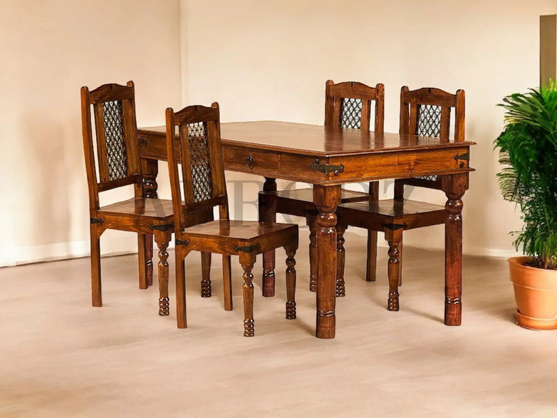 Sheesham Wood Reyk 4 Seater Dining Table Set for Home Dining Room Furniture 