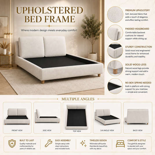 Translation missing: en.Upholstered Platform Bed with Two Removable Pillow Headboard 