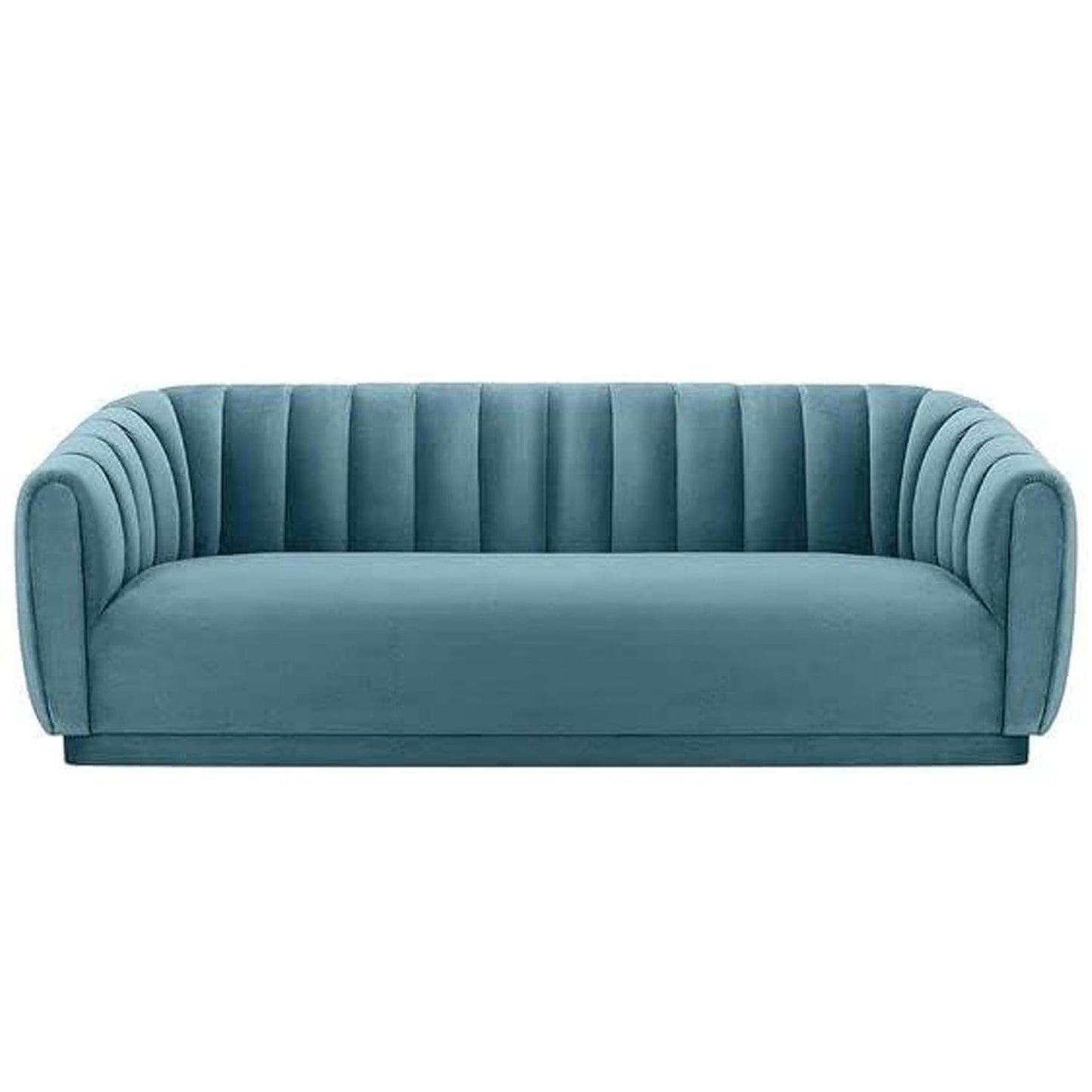 Modern Serene Velvet 3-Seater Sofa – Turquoise Blue, Curved Backrest, Upholstered Sofa for Living Room