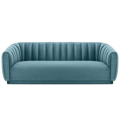 Modern Serene Velvet 3-Seater Sofa – Turquoise Blue, Curved Backrest, Upholstered Sofa for Living Room