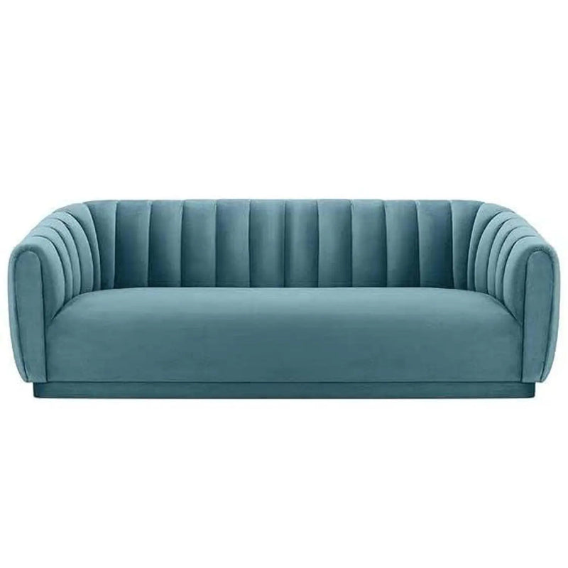 Modern Serene Velvet 3-Seater Sofa – Turquoise Blue, Curved Backrest, Upholstered Sofa for Living Room 