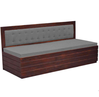 Comforto Upholstered Sheesham Wood Sofa Bed (Rosewood - Light Grey Fabric + Walnut)