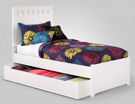 Translation missing: en.Solid Wood Trundle Storage Single Size Rihan Bed for Bedroom Stylish | White Finish 