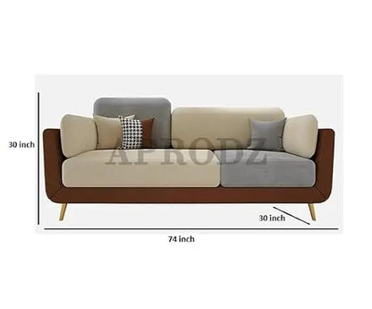 Luxelle Modern Sofa 3 Seater Velvet Upholstered Sofa Set with Upholstered Couch with Soft Cushions, Wooden Legs Mid-Century Curve Couch for Living Room & Lounge (Tri-Color) 