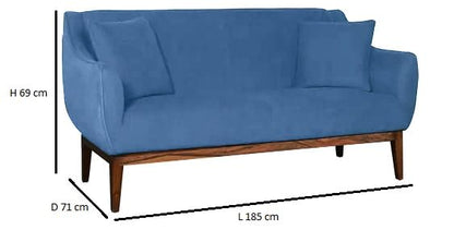 Sheesham Wood and Upholstered 3 Seater Sofa for Living Room Home Office Furniture |(Upholstered - Teal Blue Velvet + Teak)