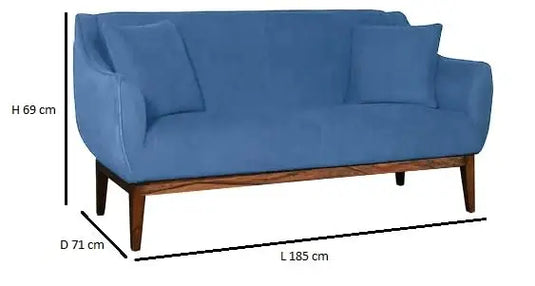 Translation missing: en.Sheesham Wood and Upholstered 3 Seater Sofa for Living Room Home Office Furniture |(Upholstered - Teal Blue Velvet + Teak) 