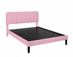 Platform Bed Frame with Velvet Upholstered Headboard and Wooden Slats Support, Mattress Foundation/No Box Spring Needed, 
 Pink Fabric + Leg Wood Black 