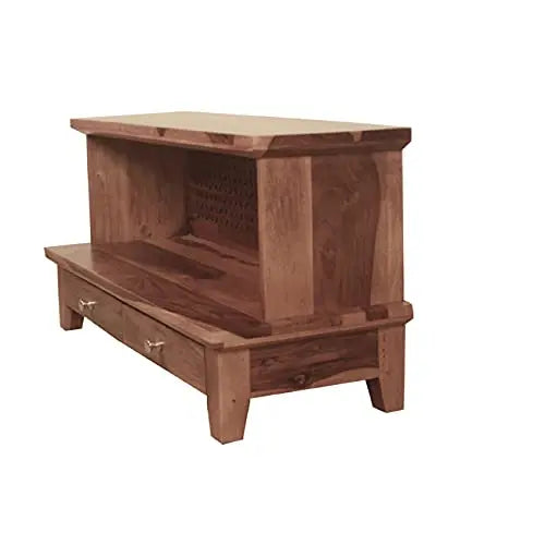 Wooden Pooja Temple – Solid Wood Floor-Mount, Polished Finish, 88.9 × 35.6 × 45.7 cm, Living Room Mandir 