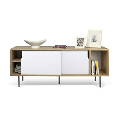 APRODZ Solid Wood Clearcut Storage Side Board Unit for Living Room | Oak Matte Grey White Finish