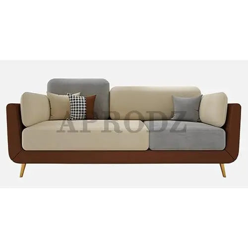 Luxelle Modern Sofa 3 Seater Velvet Upholstered Sofa Set with Upholstered Couch with Soft Cushions, Wooden Legs Mid-Century Curve Couch for Living Room & Lounge (Tri-Color) 