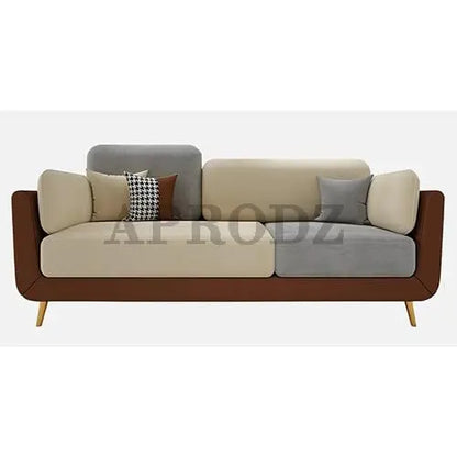 Luxelle Modern Sofa 3 Seater Velvet Upholstered Sofa Set with Upholstered Couch with Soft Cushions, Wooden Legs Mid-Century Curve Couch for Living Room & Lounge (Tri-Color) 