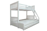 Solid Wood Getech Bunk Bed with Slide Storage & Trundle | Twin Over Twin Kids Bed | White Finish 