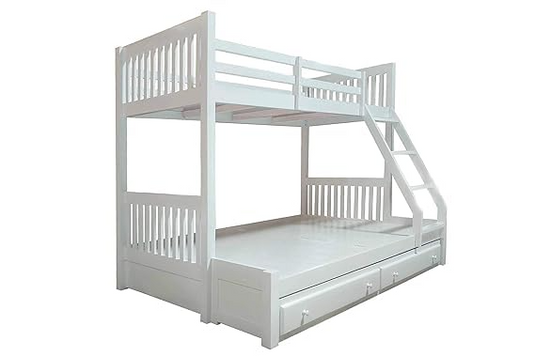 Translation missing: en.Solid Wood Getech Bunk Bed with Slide Storage &amp; Trundle | Twin Over Twin Kids Bed | White Finish 