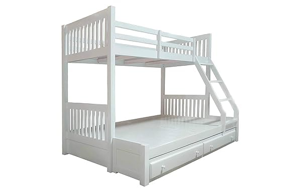 Solid Wood Getech Bunk Bed with Slide Storage & Trundle | Twin Over Twin Kids Bed | White Finish 