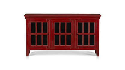 APRODZ Mango Wood Entertainment 3 Door TV Stand Cabinet Unit for Living Room | Black Finish