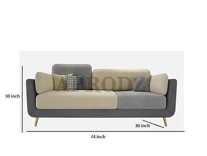 Luxelle Modern Sofa 3 Seater Velvet Upholstered Sofa Set with Tufted Backrest Cushioned Seating Tipped Gold Wooden Legs Couch for Living Room & Lounge (Beige/Grey) 