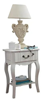 Mango Wood Vanimo One Drawer Selves Bedside Storage Table for Bedroom | White Finish 