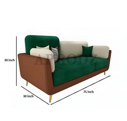 Luxelle Modern Sofa 3 Seater Velvet Sofa Set with Tufted Backrest Curved Arm Cushioned Seating Tipped Wooden Legs Couch for Living Room & Lounge (Green/Cream) 