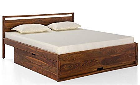Sheessham Wood Louisville Bed with Storage for Bedroom | Dark Teak Finish