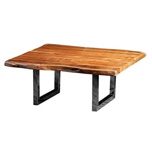 Squaro Live Edge Acacia Wood Top and Stainless Steel Base Coffee Table (Teak Finish) 