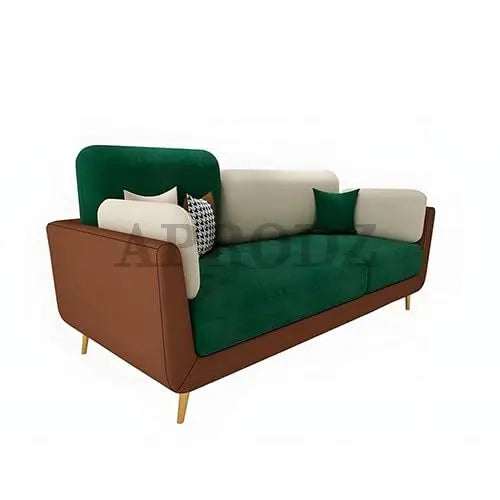 Luxelle Modern Sofa 3 Seater Velvet Sofa Set with Tufted Backrest Curved Arm Cushioned Seating Tipped Wooden Legs Couch for Living Room & Lounge (Green/Cream) 