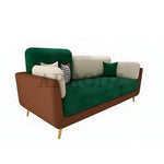 Luxelle Modern Sofa 3 Seater Velvet Sofa Set with Tufted Backrest Curved Arm Cushioned Seating Tipped Wooden Legs Couch for Living Room & Lounge (Green/Cream) 