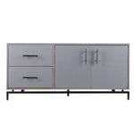 Mango Wood Lativa TV Stand Cabinet for Home | TV Unit for Living Room | Grey + Red and Black Powdercoated Finish 