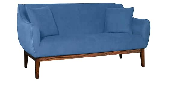 Sheesham Wood and Upholstered 3 Seater Sofa for Living Room Home Office Furniture |(Upholstered - Teal Blue Velvet + Teak)