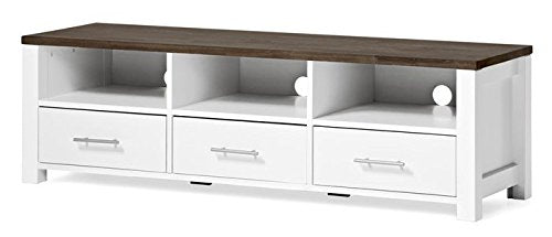 APRODZ Mango Wood Three Front Drawer Storage TV Stand Entertainment Unit for Living Room | Cream Finish