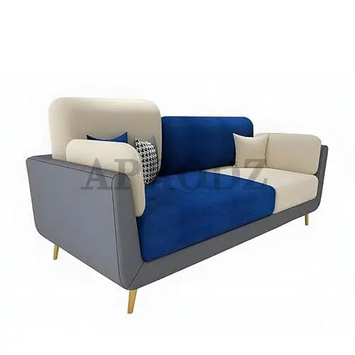 Luxelle Modern Sofa 3 Seater Velvet Removable Covers Sofa Set with Tufted Backrest Couch Cushioned Seating Tipped Wooden Legs Couch for Living Room & Lounge (Navyblue/Grey) 