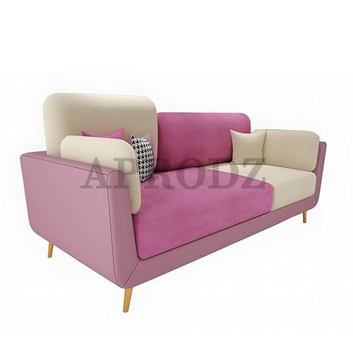 Modern Luxelle Dual-Tone 3-Seater Fabric Sofa – Pink & Cream, Stylish Wooden Legs, for Living Room