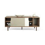 Solid Wood Clearcut Storage Side Board Unit for Living Room | Oak Matte Grey White Finish 