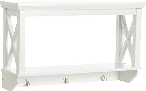 Mango Wood Larso Wall Shelf with Key Holder for Living Room | Wall Shelves | White Finish 
