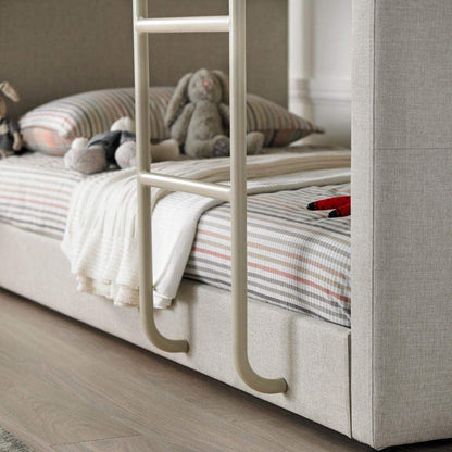 Gwars Single Size Grey Fabric Bunk Bed – Solid Wood Frame (Fabric Upholstery - Grey) 