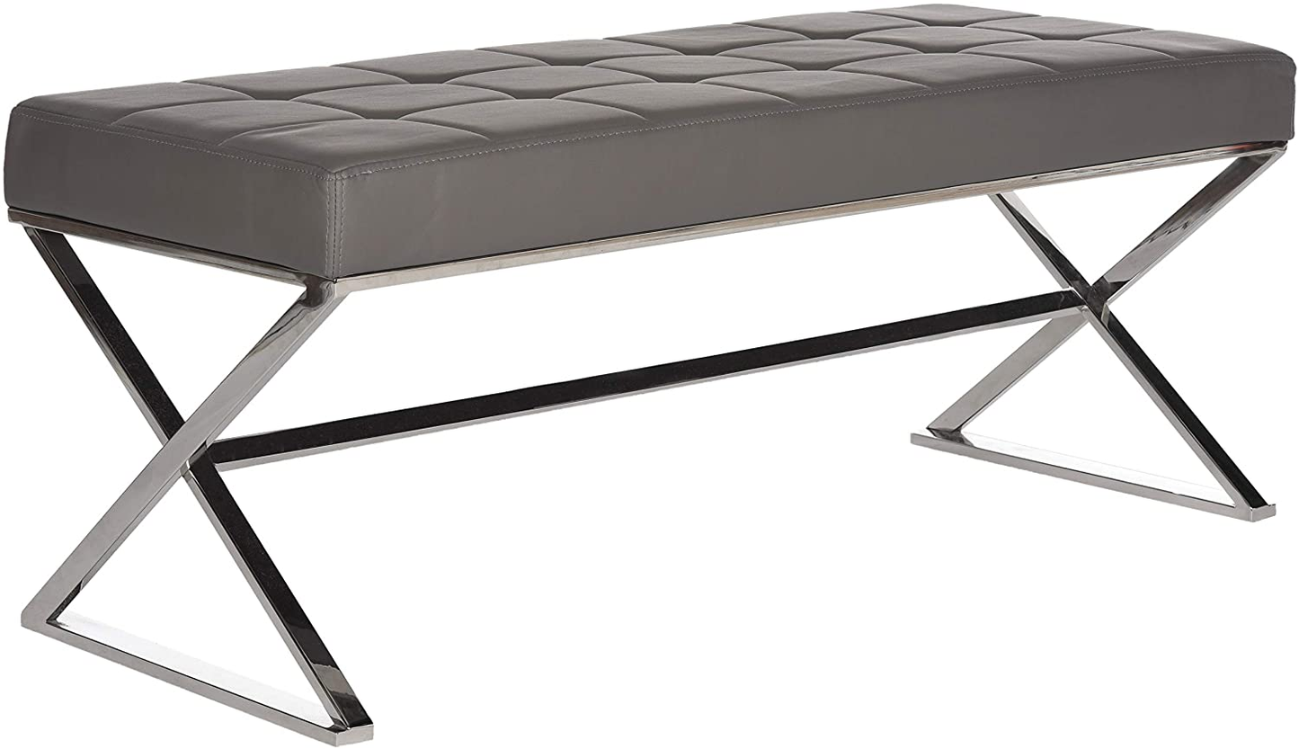 Modern Orange Upholstered Velvet and Metal Bench 