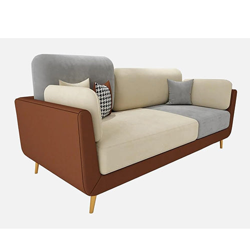 APRODZ Luxelle  Modern Tri-Tone Fabric 3-Seater Sofa – Beige, Grey & Brown Upholstered Couch with Soft Cushions, Wooden Legs & Minimalist Design – Stylish Seating for Living Room or Office