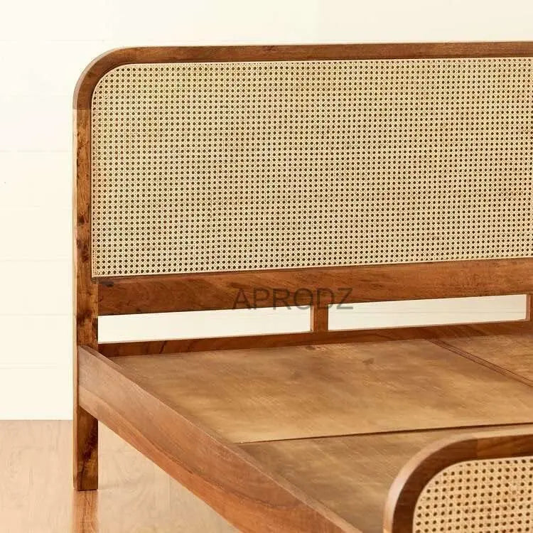 Rattan Cane Bed Frame – King & Queen Size, Walnut Finish 