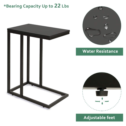 C Shaped End Table, Snack Side Table, Black