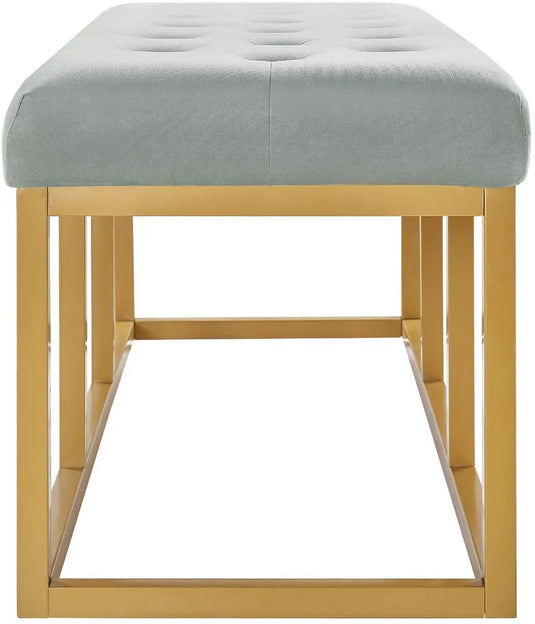 Translation missing: en.Tufted Long Upholstered Velvet and Metal Bench 