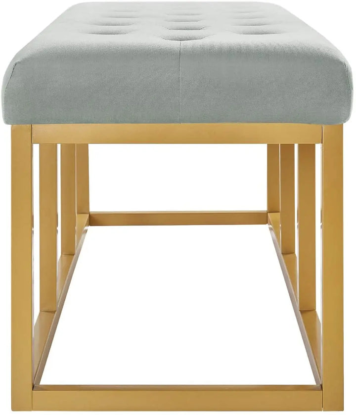 Translation missing: en.Tufted Long Upholstered Velvet and Metal Bench 