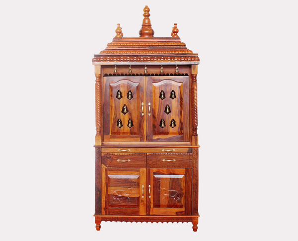 Handcrafted Sheesham Wood Temple with 2 Drawer for Pooja Room | Temple for Home 