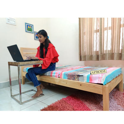 Devdar Pine Wood Single Size Bed Without Storage for Bedroom Living Room Home (Natural Finish)