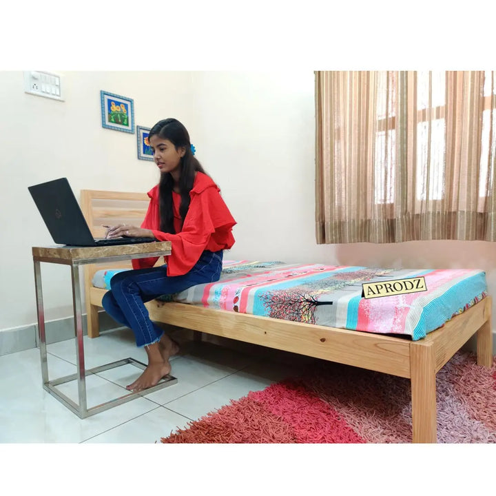 Translation missing: en.Devdar Pine Wood Single Size Bed Without Storage for Bedroom Living Room Home (Natural Finish) 