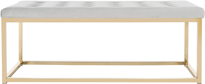 Modern Tufted Upholstered Velvet and Metal Bench Ottoman