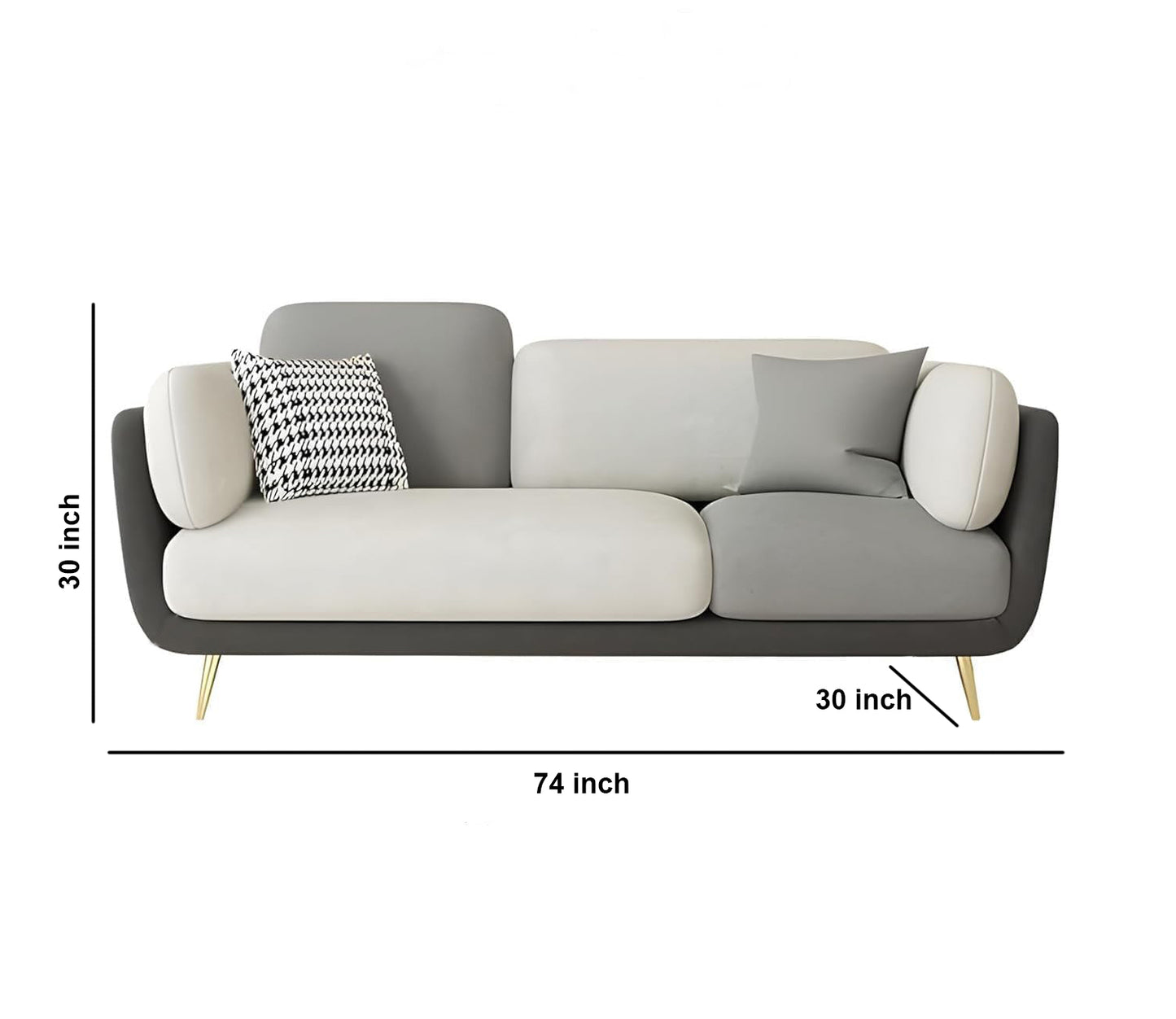 Aprodz  Luxelle Earthy Colourblock 3-Seater Sofa – Sage Green, Beige & Tan Fabric Couch | Gold Metal Legs | Removable Cushions | Stylish Modern Sofa for Living Room