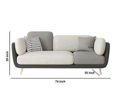 Aprodz  Luxelle Earthy Colourblock 3-Seater Sofa – Sage Green, Beige & Tan Fabric Couch | Gold Metal Legs | Removable Cushions | Stylish Modern Sofa for Living Room