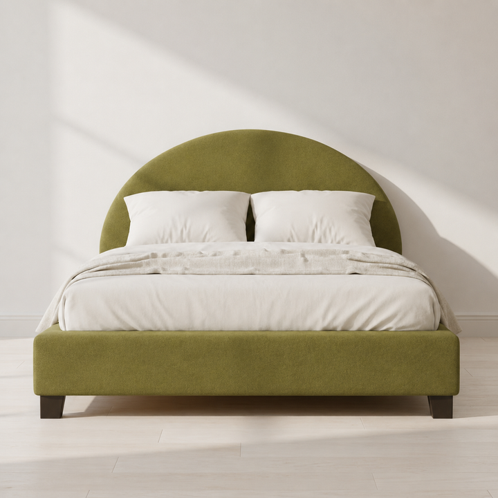 Translation missing: en.Upholstered Bed Frame, Green Fabric with Wooden Construction, Arched Headboard Platform Bed 