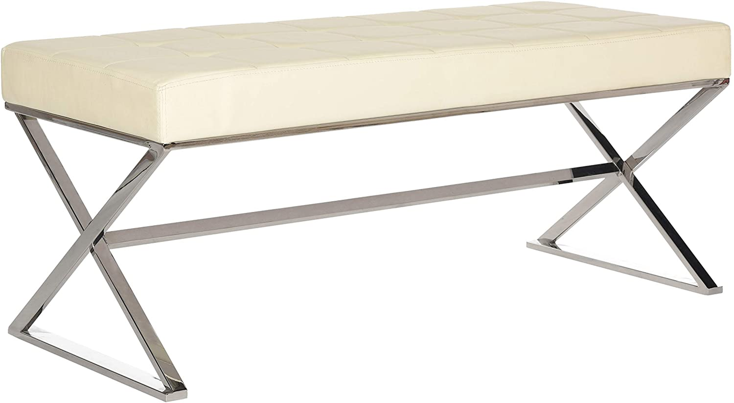 Modern Orange Upholstered Velvet and Metal Bench 