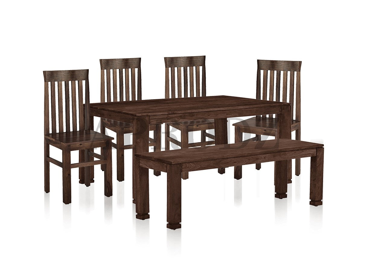 Sheesham Wood Salvador 6 Seater Dining Table Set with 1 Bench and 4 Chair for Home | Dining Furniture