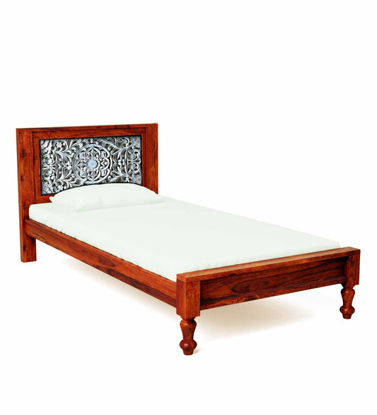 Sheesham Wood Without Storage Single Size Franco Bed for Bedroom Stylish | Honey Finish
